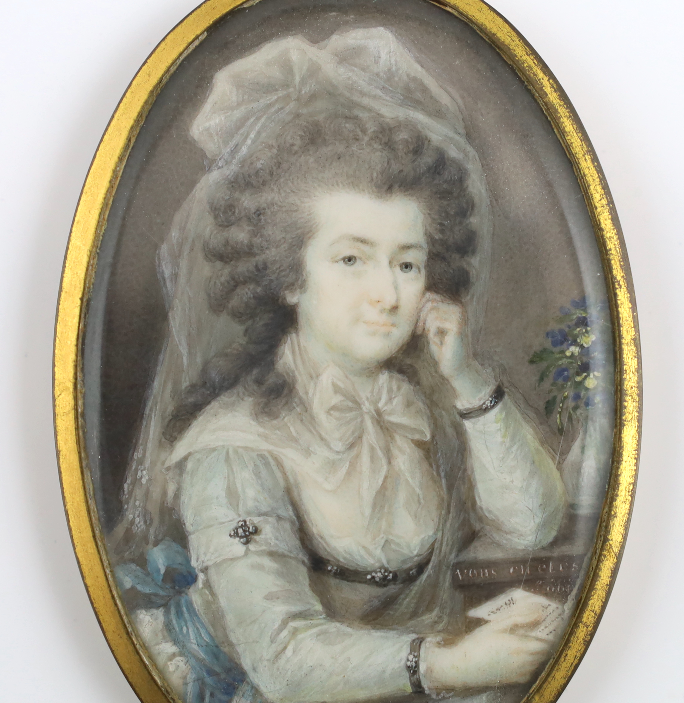 French School circa 1800, Portrait miniature of a lady, watercolour on ivory, 7.2 x 4.7cm. CITES Submission reference F5FGY9TT